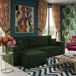 Karl Sofa Bed With Sleeping Function And Bedding Storage Chipboard Frame Wave Springs 244X145X83 Cm Universal Side Green - thumbnail 2
