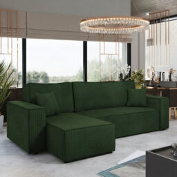 Karl Sofa Bed With Sleeping Function And Bedding Storage Chipboard Frame Wave Springs 244X145X83 Cm Universal Side Green - thumbnail 1