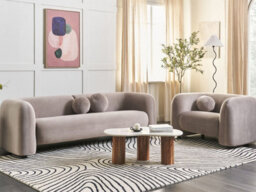 Beliani Sofa 3 Seater Leiren Velvet Taupe - thumbnail 2