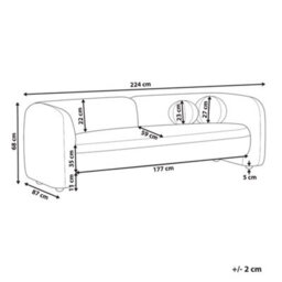 Beliani Sofa 3 Seater Leiren Velvet Taupe - thumbnail 3