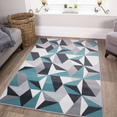 Loomed Duck Egg Grey Diamond Geometric Living Room Rug 160X230Cm - image 1