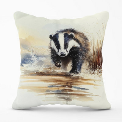 Warren Reed Designer Wading Badger Watercolour Cushions 45Cm X 45Cm - image 1
