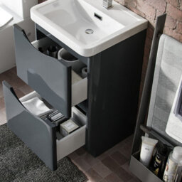 Nes Home 500mm 2 Drawer Vanity Basin Unit, Wc Unit & Elso Back To Wall Toilet Grey - thumbnail 4