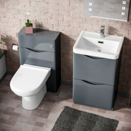 Nes Home 500mm 2 Drawer Vanity Basin Unit, Wc Unit & Elso Back To Wall Toilet Grey - thumbnail 3