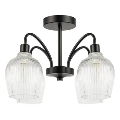 Happy Homewares Classy Matte Black Ceiling Light With Clear Ribbed Glass Shades - image 1