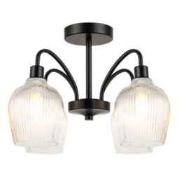 Happy Homewares Classy Matte Black Ceiling Light With Clear Ribbed Glass Shades - thumbnail 2