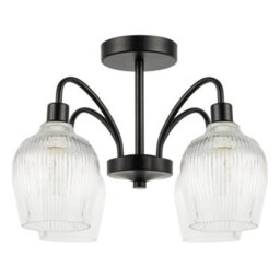 Happy Homewares Classy Matte Black Ceiling Light With Clear Ribbed Glass Shades - thumbnail 1