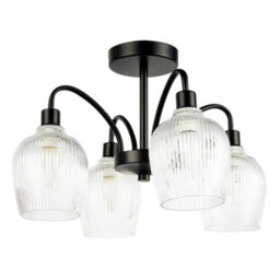 Happy Homewares Classy Matte Black Ceiling Light With Clear Ribbed Glass Shades - thumbnail 3