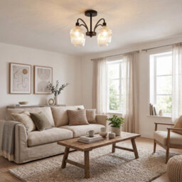 Happy Homewares Classy Matte Black Ceiling Light With Clear Ribbed Glass Shades - thumbnail 6