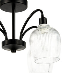 Happy Homewares Classy Matte Black Ceiling Light With Clear Ribbed Glass Shades - thumbnail 5