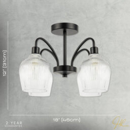 Happy Homewares Classy Matte Black Ceiling Light With Clear Ribbed Glass Shades - thumbnail 7
