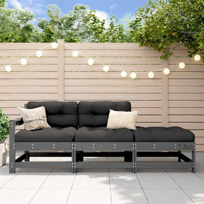 Berkfield 3 Piece Garden Lounge Set With Cushions Grey Solid Wood - image 1