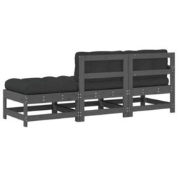 Berkfield 3 Piece Garden Lounge Set With Cushions Grey Solid Wood - thumbnail 7