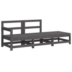 Berkfield 3 Piece Garden Lounge Set With Cushions Grey Solid Wood - thumbnail 3