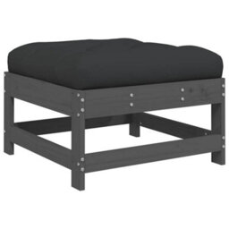 Berkfield 3 Piece Garden Lounge Set With Cushions Grey Solid Wood - thumbnail 6