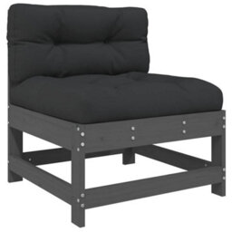 Berkfield 3 Piece Garden Lounge Set With Cushions Grey Solid Wood - thumbnail 5