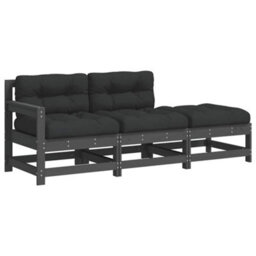 Berkfield 3 Piece Garden Lounge Set With Cushions Grey Solid Wood - thumbnail 2
