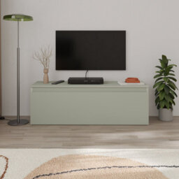 Decortie Modern Tv Stand Unit 120Cm With Soft-Close Drop-Down Door Non-Handle Design & Storage Space, Living Room, Ash Green - thumbnail 6