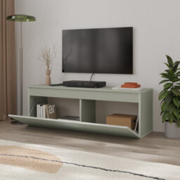 Decortie Modern Tv Stand Unit 120Cm With Soft-Close Drop-Down Door Non-Handle Design & Storage Space, Living Room, Ash Green - thumbnail 5