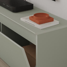 Decortie Modern Tv Stand Unit 120Cm With Soft-Close Drop-Down Door Non-Handle Design & Storage Space, Living Room, Ash Green - thumbnail 4