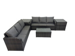 Fimous Outdoor 3 Seater Sofa Coffee Table Set Garden Rattan Furniture Set 6 Seater With 2 Side Tables Dark Grey - thumbnail 1