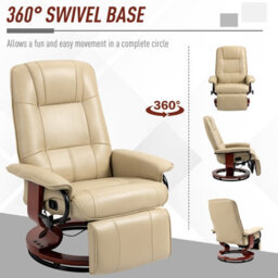Homcom Ergonomic Office Recliner Sofa Chair Pu Leather Armchair Lounger Cream - thumbnail 5
