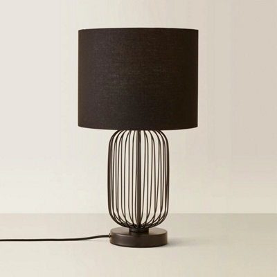 Black Metal Touch Table Lamp Drum Lampshade Geometric Base Living Room Light - image 1