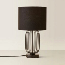 Black Metal Touch Table Lamp Drum Lampshade Geometric Base Living Room Light - thumbnail 1