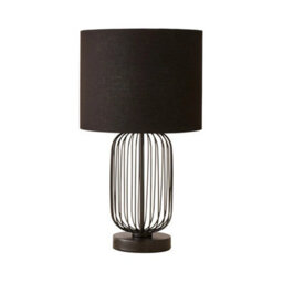 Black Metal Touch Table Lamp Drum Lampshade Geometric Base Living Room Light - thumbnail 5
