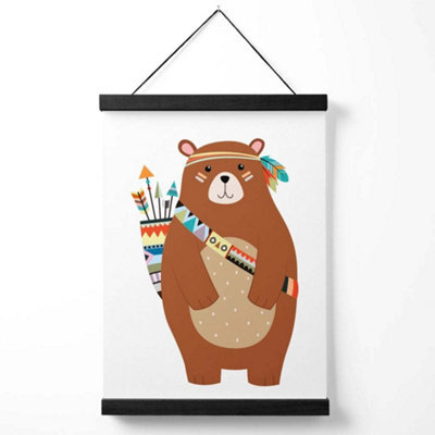 Artze Wall Art Standing Bear Tribal Animal Art Print With Black Frame Size: A4 - image 1