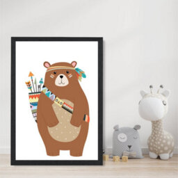 Artze Wall Art Standing Bear Tribal Animal Art Print With Black Frame Size: A4 - thumbnail 2
