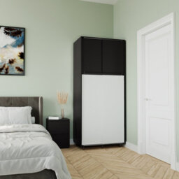 Urbn-Living Urbnliving 180Cm Height Black Carcass With 4 Sliding White Doors Wardrobe Bedroom Storage Closet Hanging Rail Cupboard Unit - thumbnail 5
