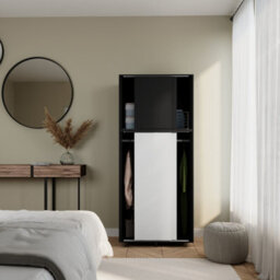 Urbn-Living Urbnliving 180Cm Height Black Carcass With 4 Sliding White Doors Wardrobe Bedroom Storage Closet Hanging Rail Cupboard Unit - thumbnail 4
