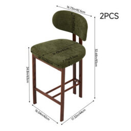 Living And Home Set Of 2 Green Chenille Upholstered Bar Stools With Metal Legs & Footrest - thumbnail 6