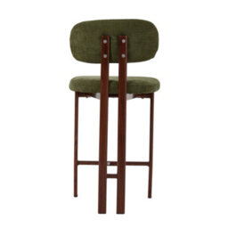 Living And Home Set Of 2 Green Chenille Upholstered Bar Stools With Metal Legs & Footrest - thumbnail 5