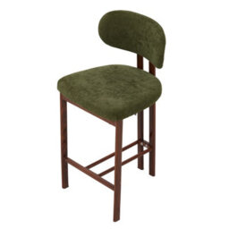 Living And Home Set Of 2 Green Chenille Upholstered Bar Stools With Metal Legs & Footrest - thumbnail 2