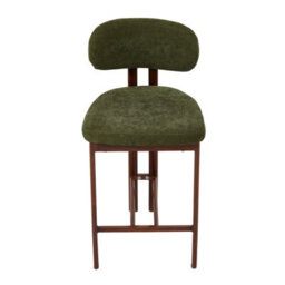 Living And Home Set Of 2 Green Chenille Upholstered Bar Stools With Metal Legs & Footrest - thumbnail 3