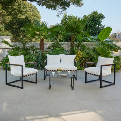 Home Detail Marbella Black Garden Lounge Set With Ivory Cushions - image 1