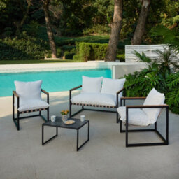 Home Detail Marbella Black Garden Lounge Set With Ivory Cushions - thumbnail 2