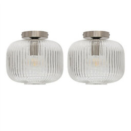 First Choice Lighting Set Of 2 Batley Large - Clear Ribbed Glass Satin Nickel Ceiling Lights - thumbnail 1