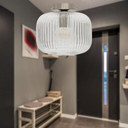 First Choice Lighting Set Of 2 Batley Large - Clear Ribbed Glass Satin Nickel Ceiling Lights - thumbnail 4