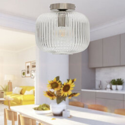 First Choice Lighting Set Of 2 Batley Large - Clear Ribbed Glass Satin Nickel Ceiling Lights - thumbnail 5
