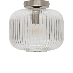 First Choice Lighting Set Of 2 Batley Large - Clear Ribbed Glass Satin Nickel Ceiling Lights - thumbnail 2