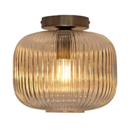 First Choice Lighting Set Of 2 Batley Large - Clear Ribbed Glass Satin Nickel Ceiling Lights - thumbnail 3