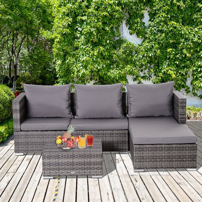 Outsunny Rattan Garden Sofa Set Storage Table Wicker Patio Lounger 4-Seater Grey - image 1