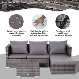 Outsunny Rattan Garden Sofa Set Storage Table Wicker Patio Lounger 4-Seater Grey - thumbnail 4