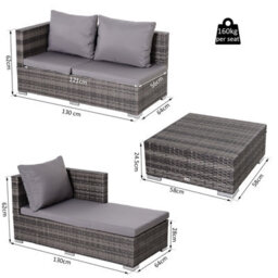 Outsunny Rattan Garden Sofa Set Storage Table Wicker Patio Lounger 4-Seater Grey - thumbnail 3