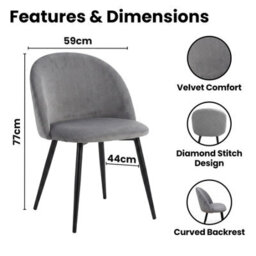 Kosy Koala Light Oak Effect Dining Table Set With 4 Grey Velvet Chairs, 140X80X75 Cm - thumbnail 4