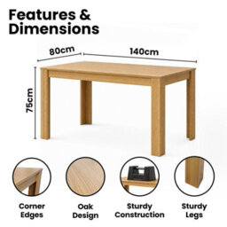 Kosy Koala Light Oak Effect Dining Table Set With 4 Grey Velvet Chairs, 140X80X75 Cm - thumbnail 3