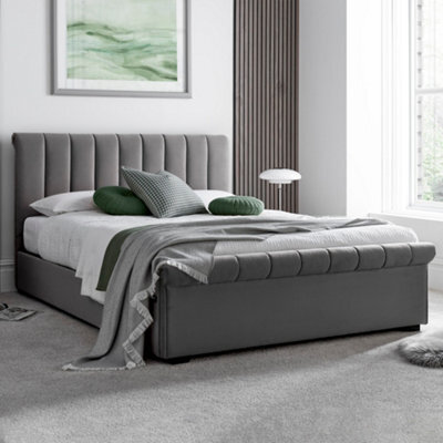 Ascot Grey Upholstered Sleigh Ottoman - King Size Bed Frame Only - image 1